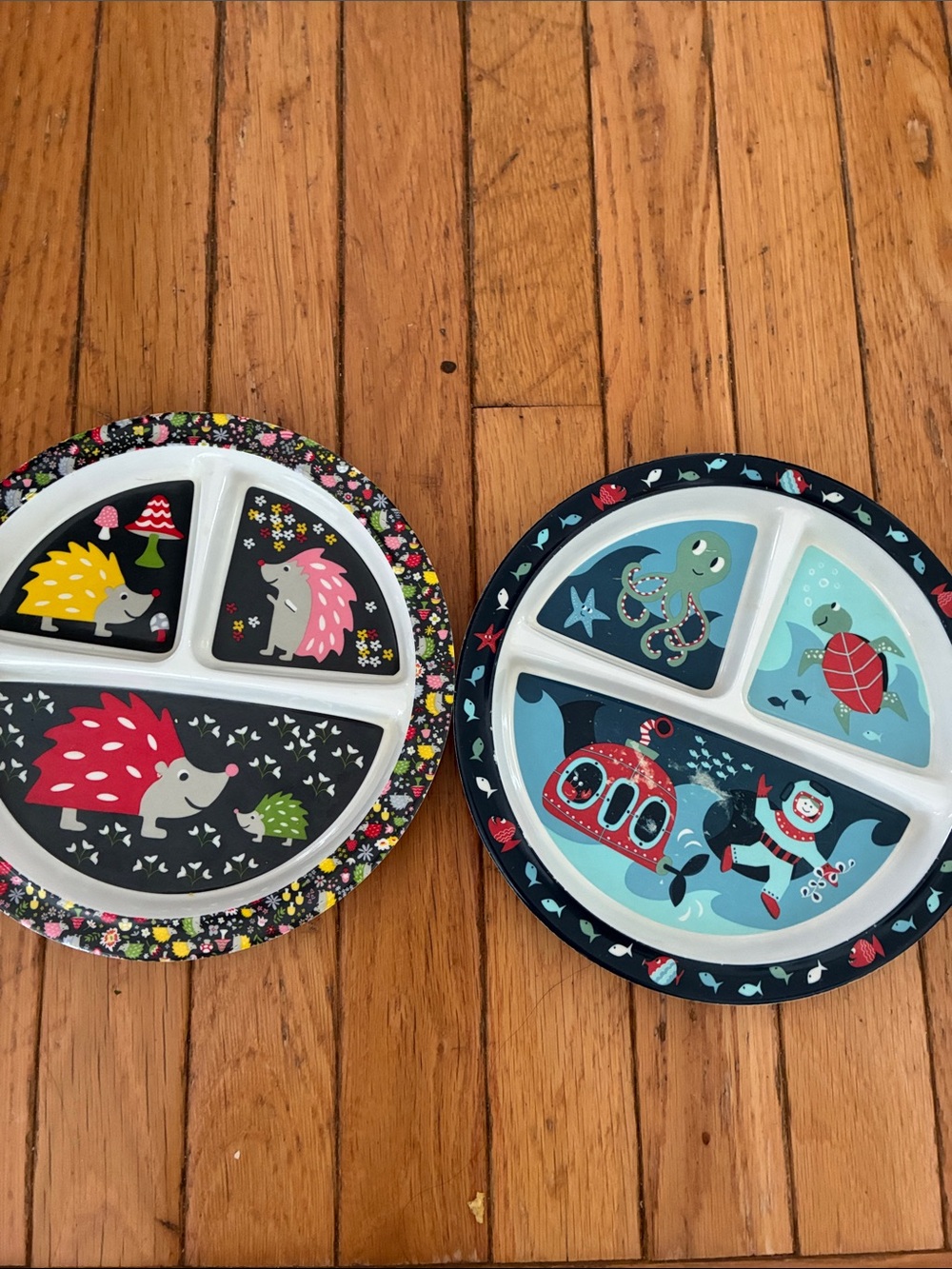Kids Divided Plate - Hedgehog & Ocean Designs in Pink and Blue